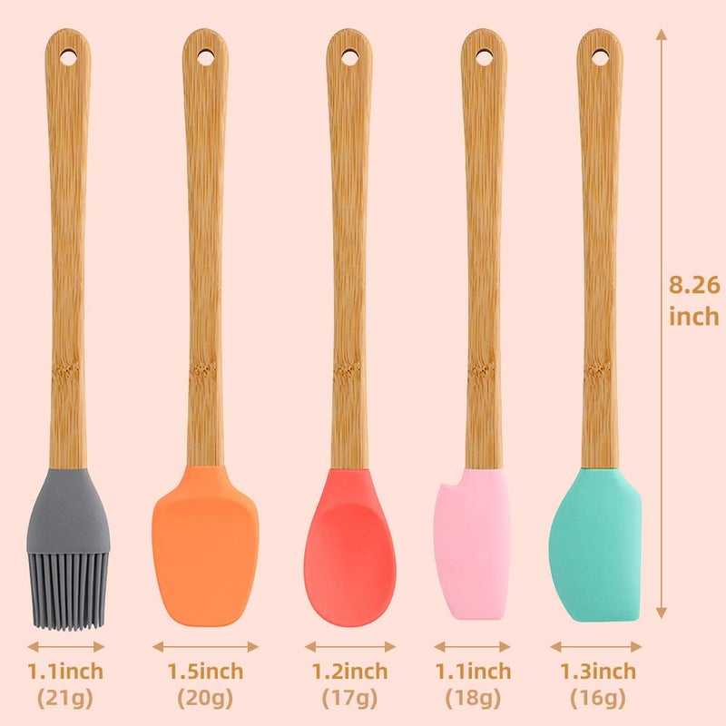 REYINL 5 Piece Silicone Spatula,Mini Rubber Spatula Wooden Handle,Heat Resistant Silicone Spatula Set,Kitchen Utensils Non-Stick For Baking,Cooking And Mixing - Image 4